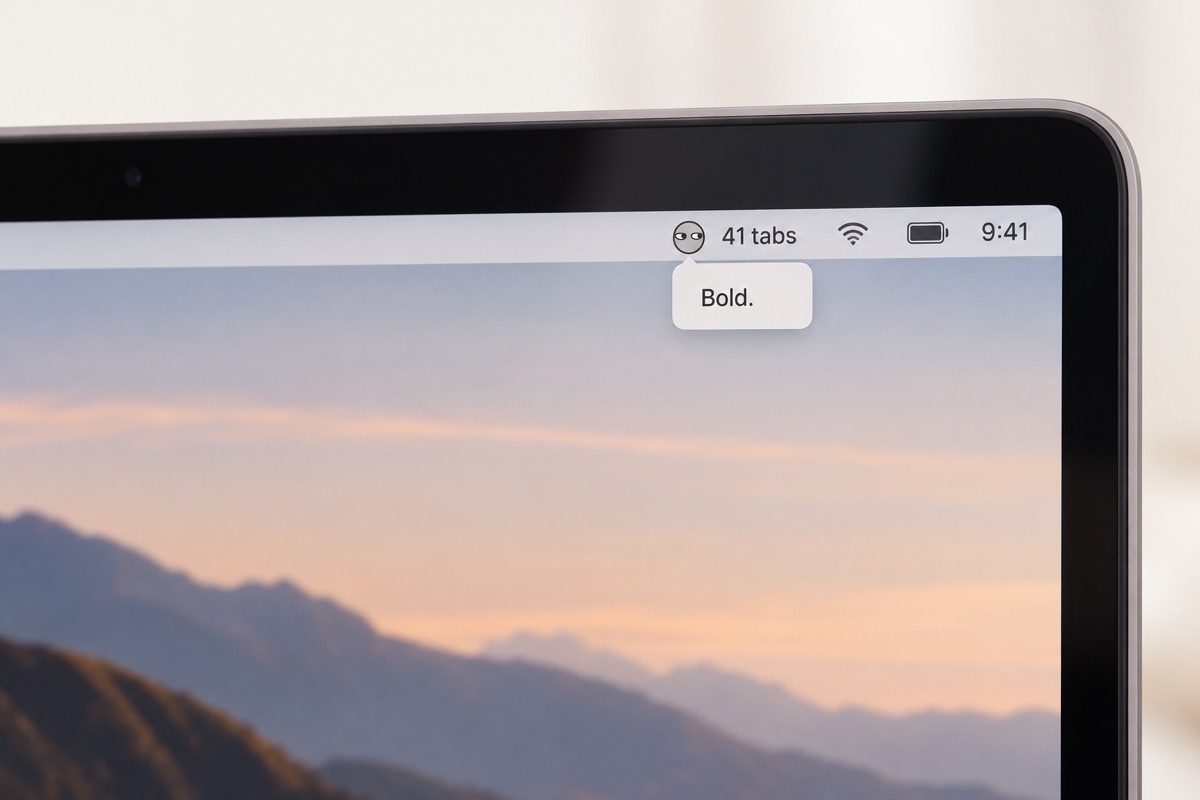 A menu bar item reading 41 tabs with a side-eye face, and a dropdown saying Bold.