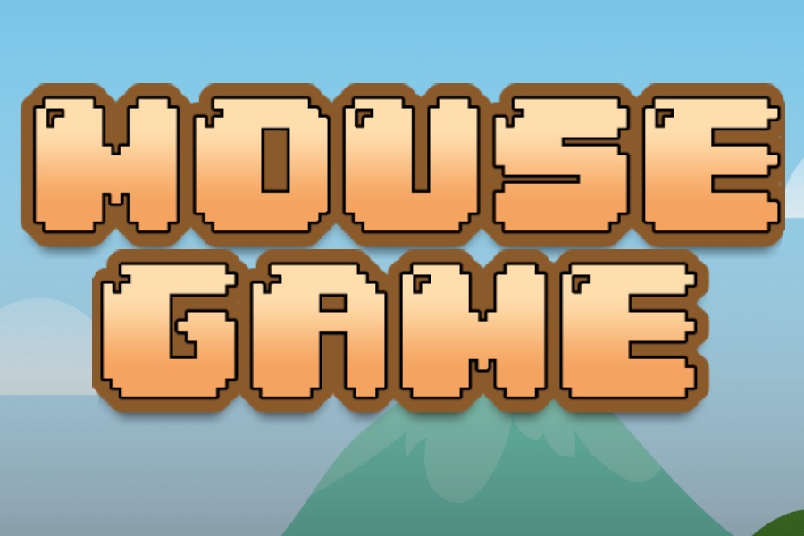 MouseGame title screen over a pixel-art landscape